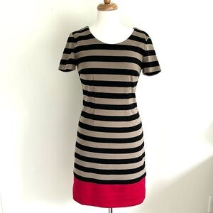 Banana Republic Black & Tan Striped Dress with Pink Color Block at Bottom Size0